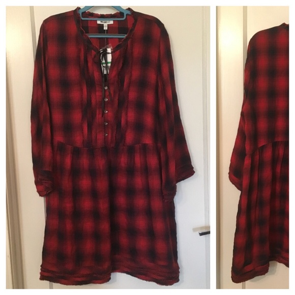 William Rast Atalia Plaid Raw Edge Dress L NWT - Picture 3 of 8